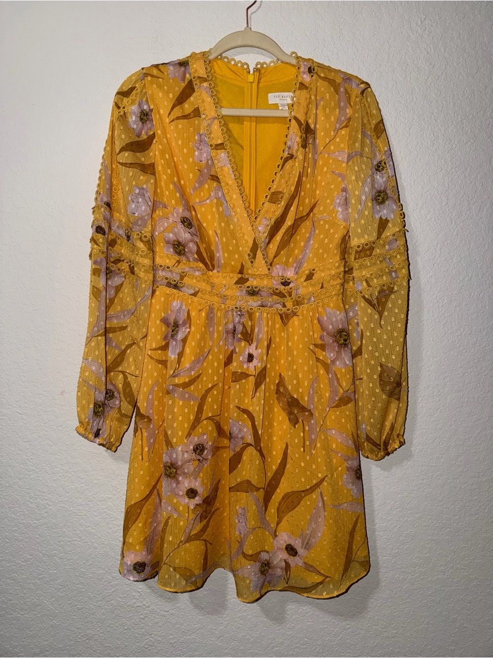 Ted Baker Yellow Posy Floral Long Sleeve Dress - Picture 3 of 7